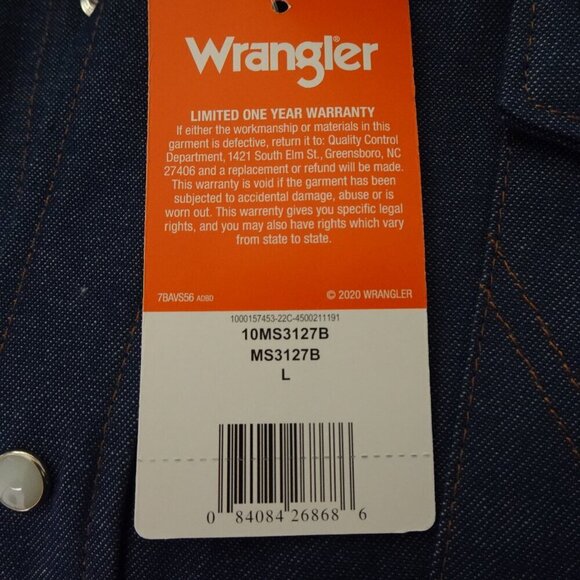 Wrangler Denim Shirt Men's Size L Blue Short Sleeve Pearl Snap Cowboy Cut - Picture 7 of 10